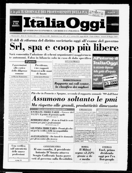 Italia oggi : quotidiano di economia finanza e politica